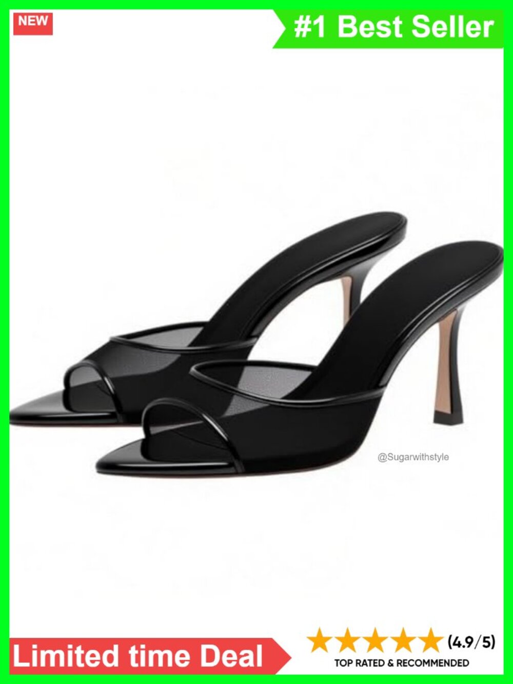 Women's Open Peep Toe Mules Kitten Heel Slide Sandals Slip On Backless Dress